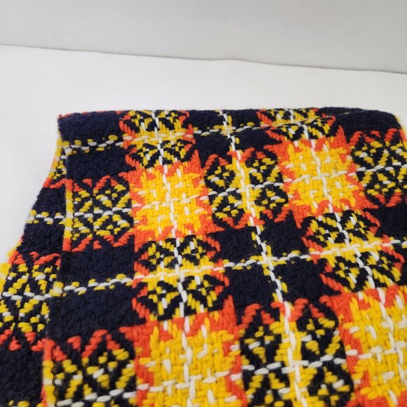 Vintage Wool Knit Scarf West Germany Orange Blue Yellow White Gradient Check - Picture 4 of 9